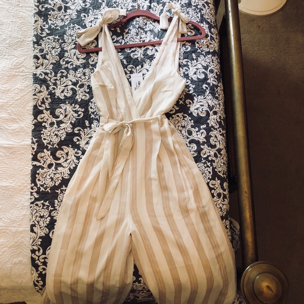 Peach and creme striped romper